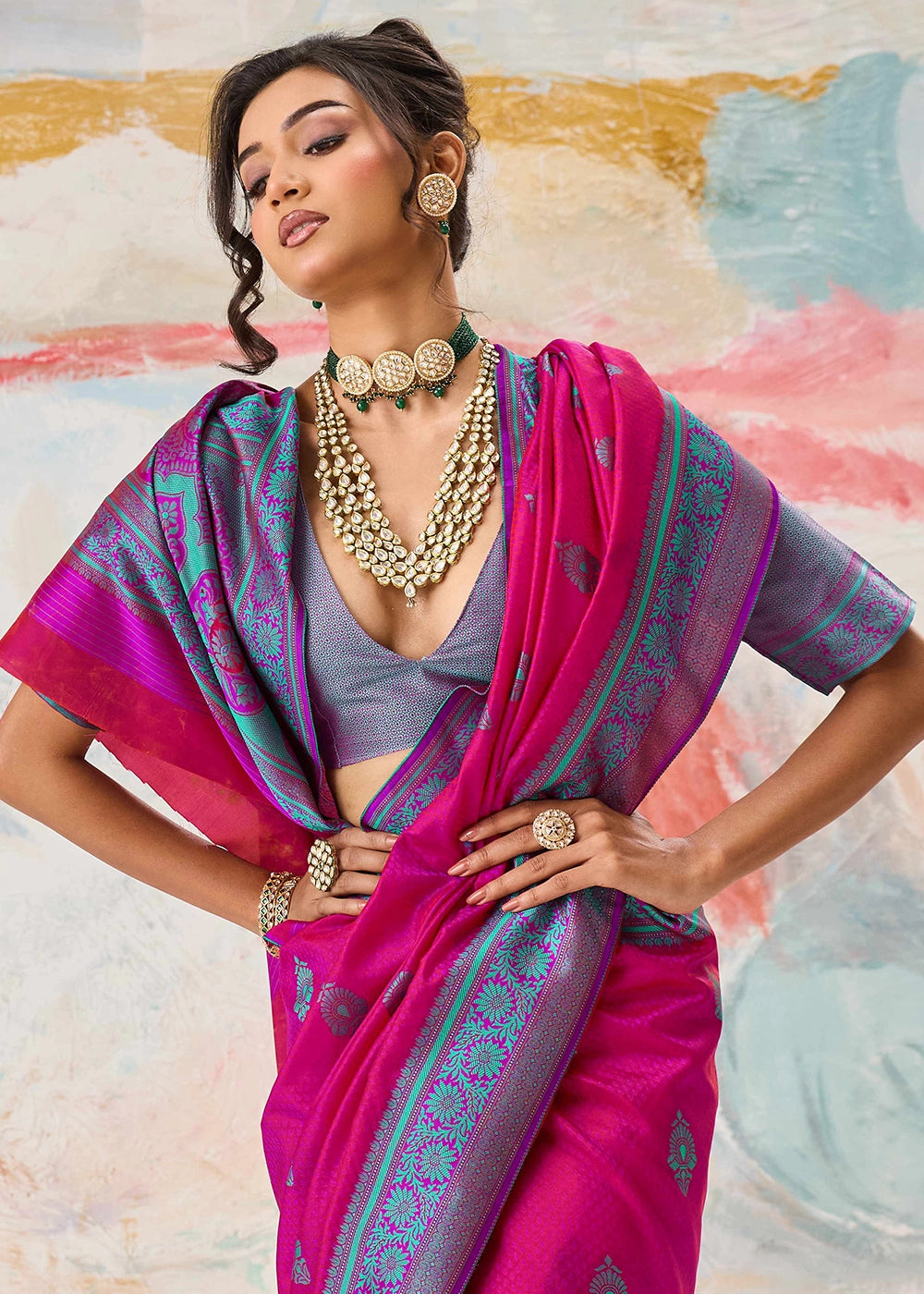 Magenta Pink Silk Saree with Tanchoi Zari Weaving Border