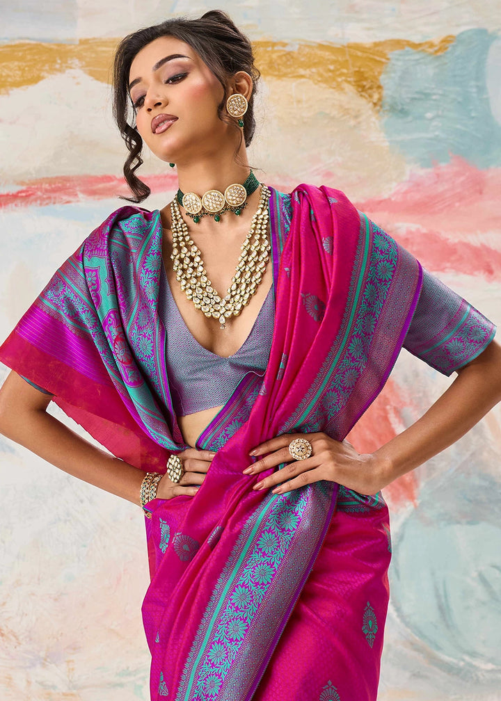 Magenta Pink Silk Saree with Tanchoi Zari Weaving Border