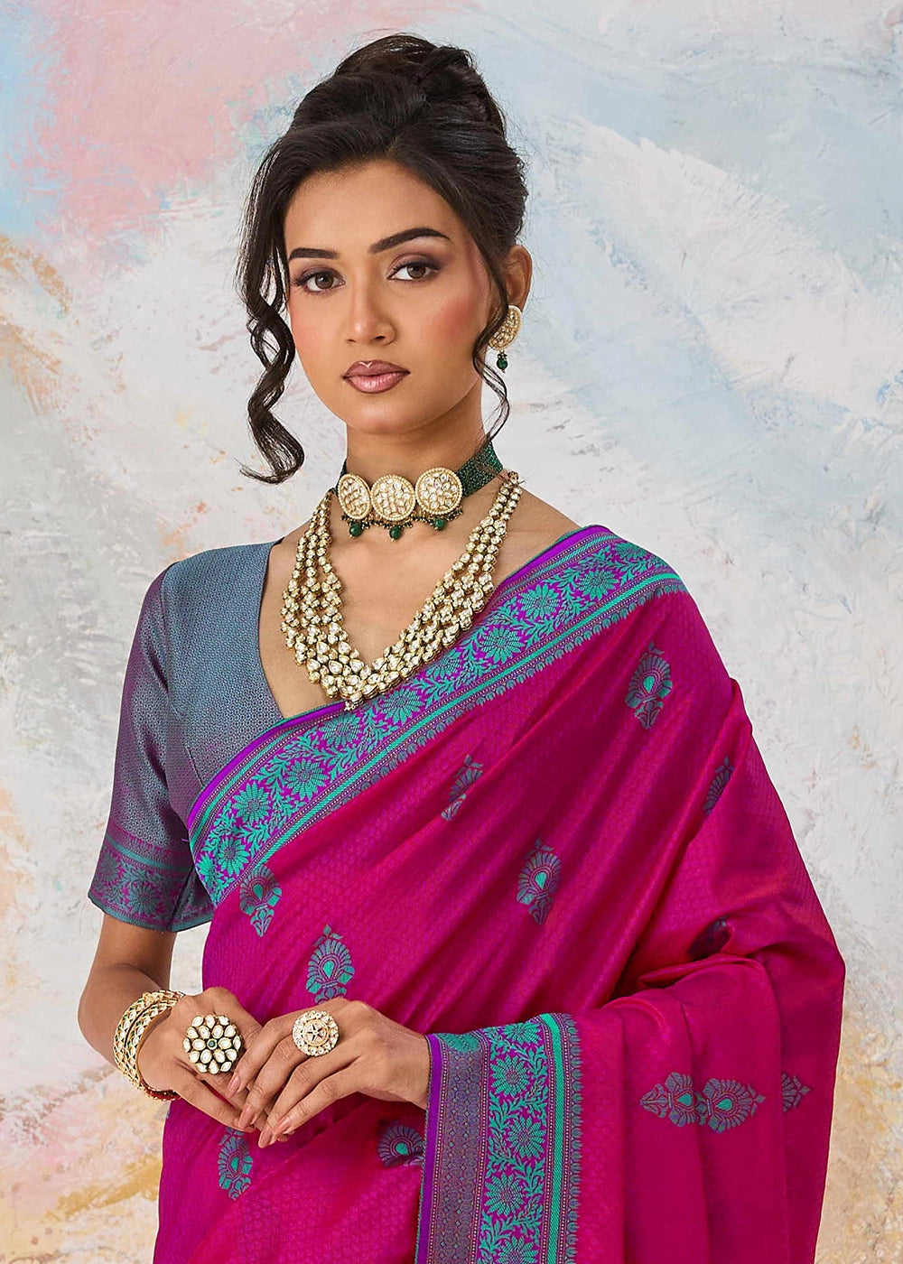 Magenta Pink Silk Saree with Tanchoi Zari Weaving Border