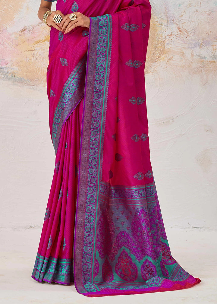 Magenta Pink Silk Saree with Tanchoi Zari Weaving Border