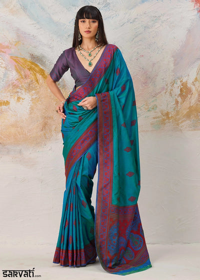 Sapphire Blue Silk Saree with Tanchoi Zari Weaving Border