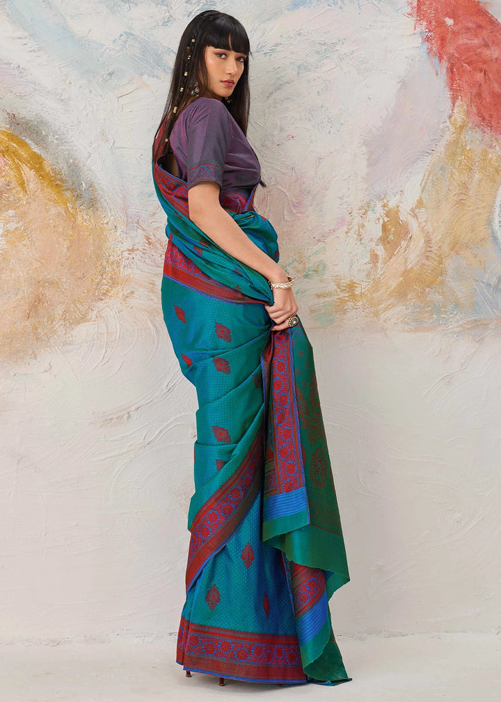 Sapphire Blue Silk Saree with Tanchoi Zari Weaving Border