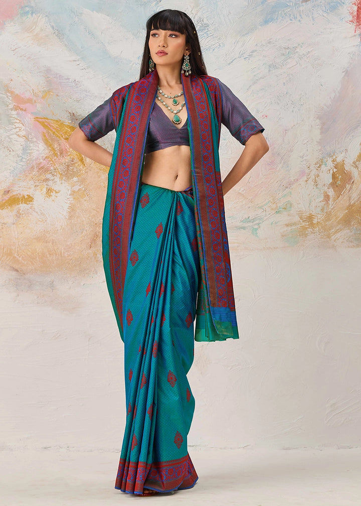 Sapphire Blue Silk Saree with Tanchoi Zari Weaving Border