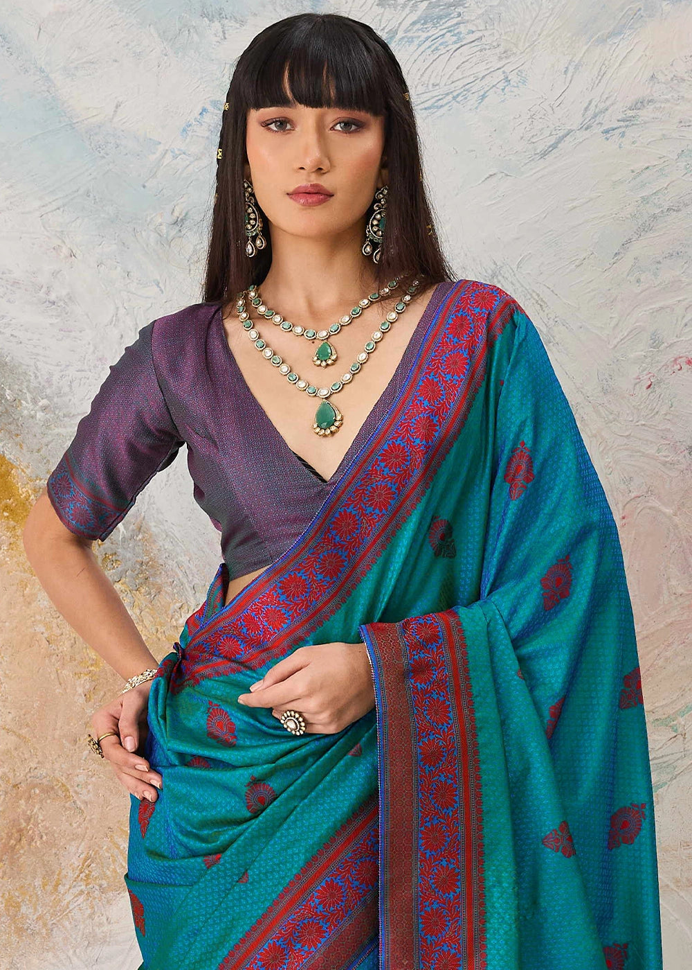 Sapphire Blue Silk Saree with Tanchoi Zari Weaving Border