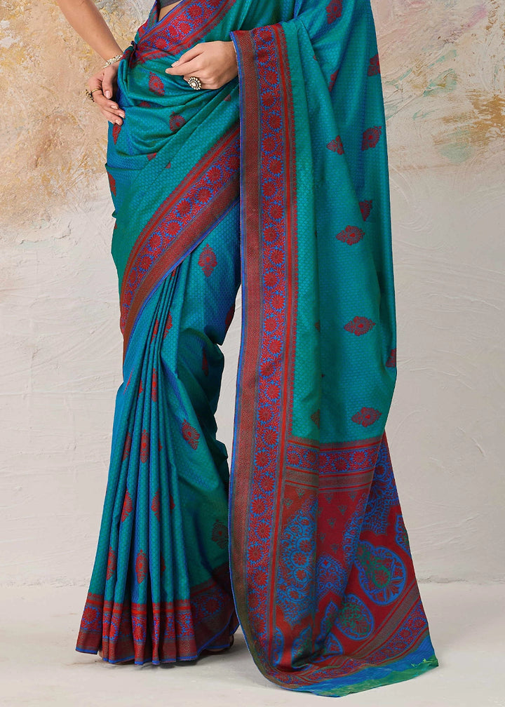 Sapphire Blue Silk Saree with Tanchoi Zari Weaving Border