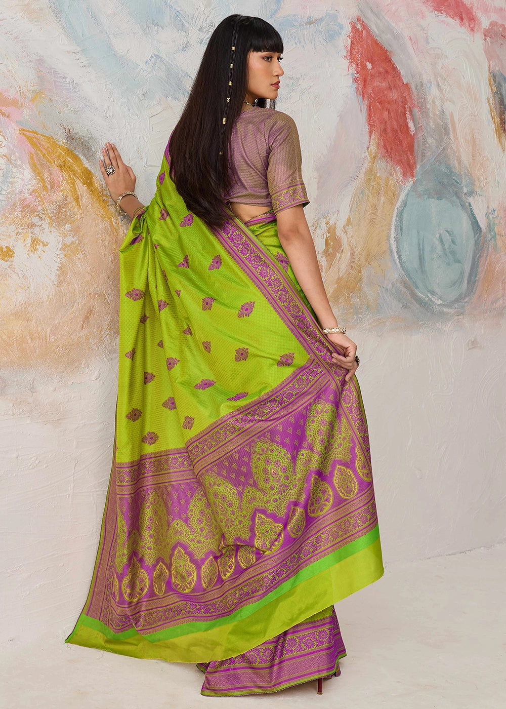 Volt Green Silk Saree with Tanchoi Zari Weaving Border