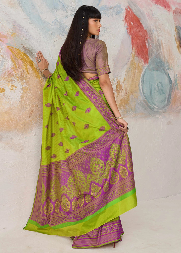 Volt Green Silk Saree with Tanchoi Zari Weaving Border