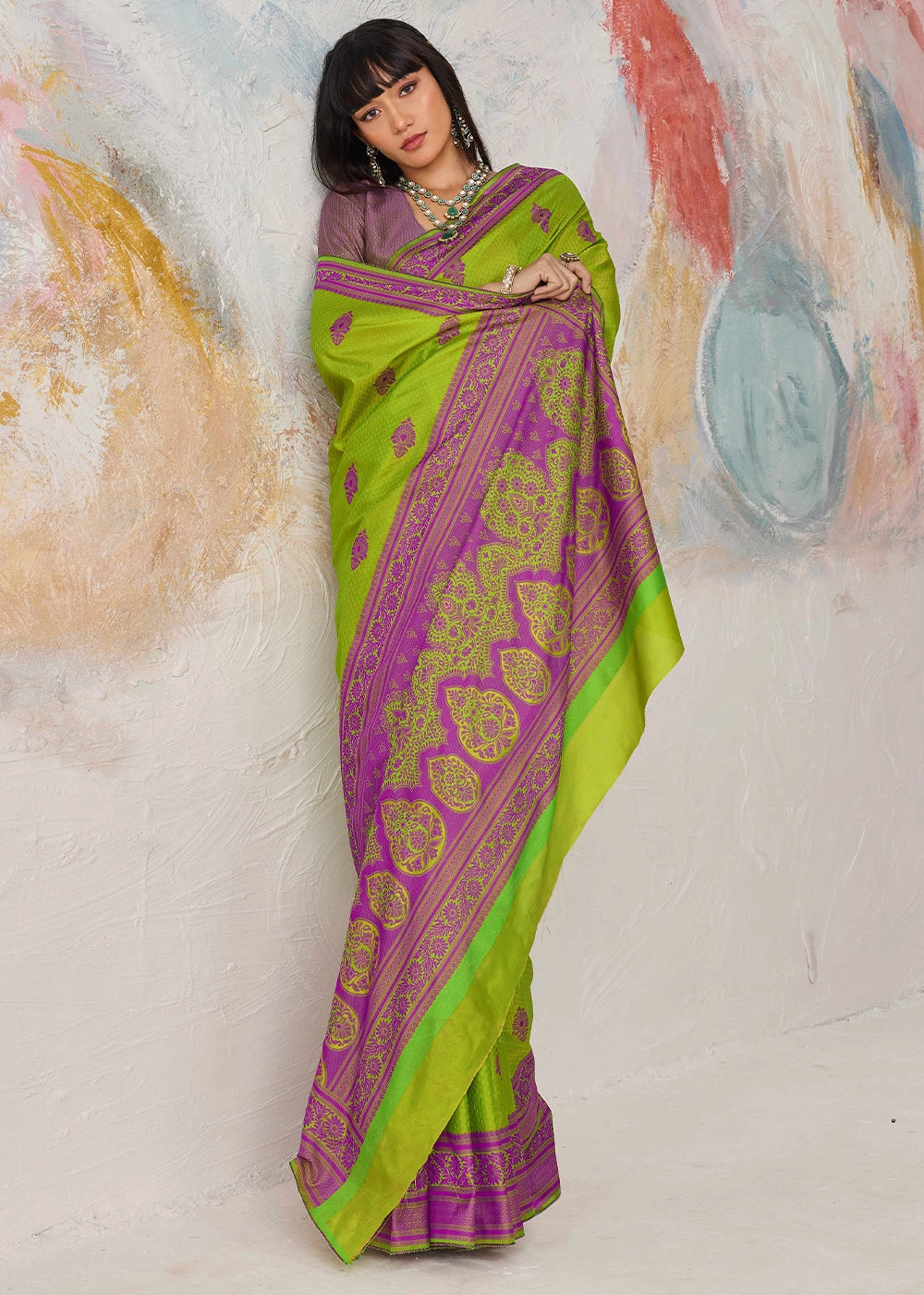 Volt Green Silk Saree with Tanchoi Zari Weaving Border