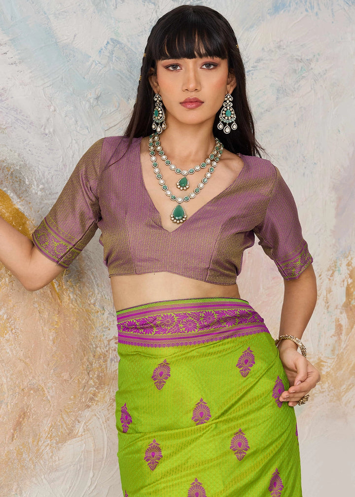 Volt Green Silk Saree with Tanchoi Zari Weaving Border