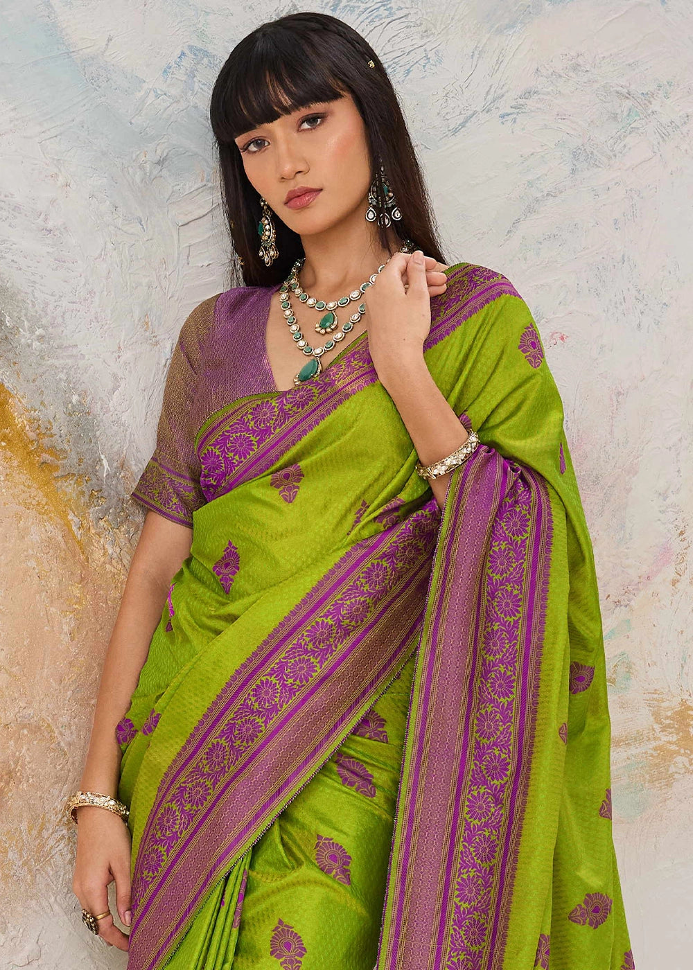 Volt Green Silk Saree with Tanchoi Zari Weaving Border