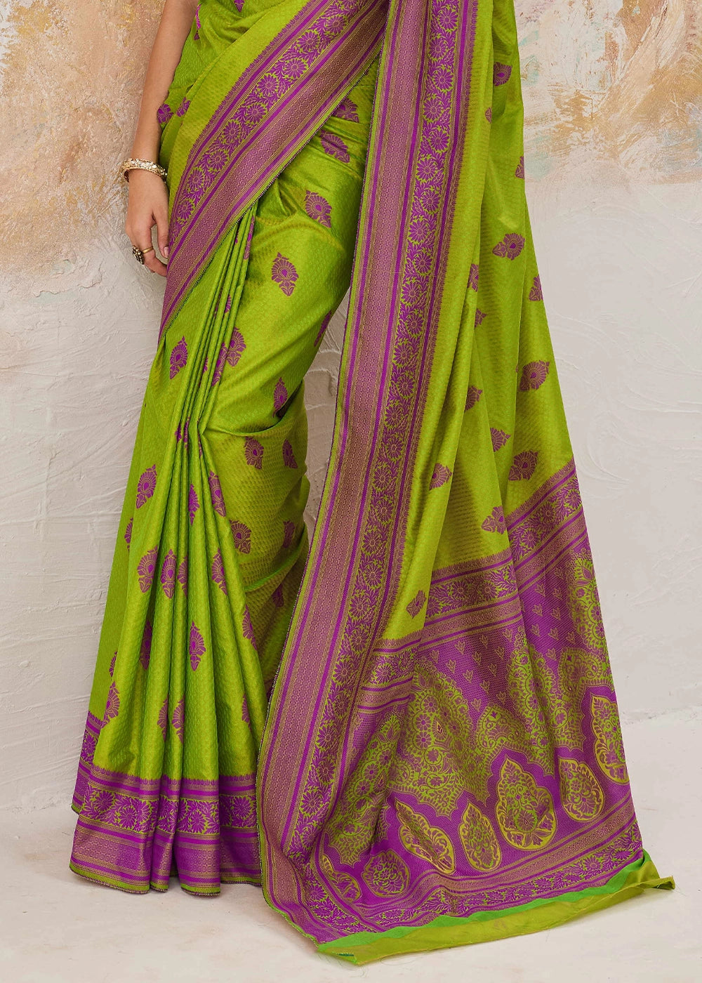 Volt Green Silk Saree with Tanchoi Zari Weaving Border