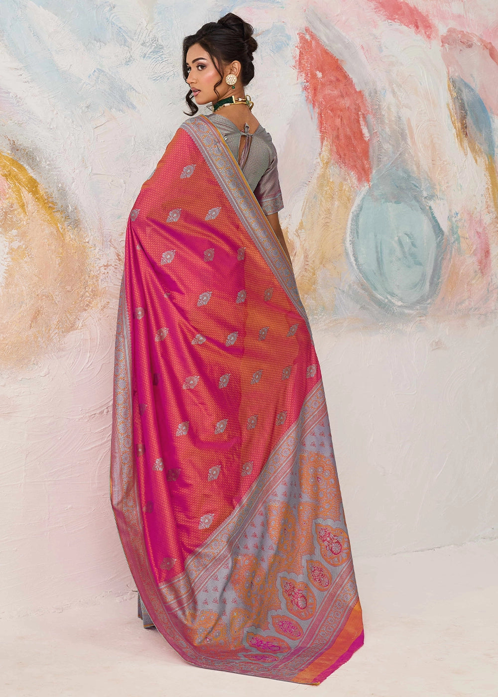 Rouge Pink Silk Saree with Tanchoi Zari Weaving Border