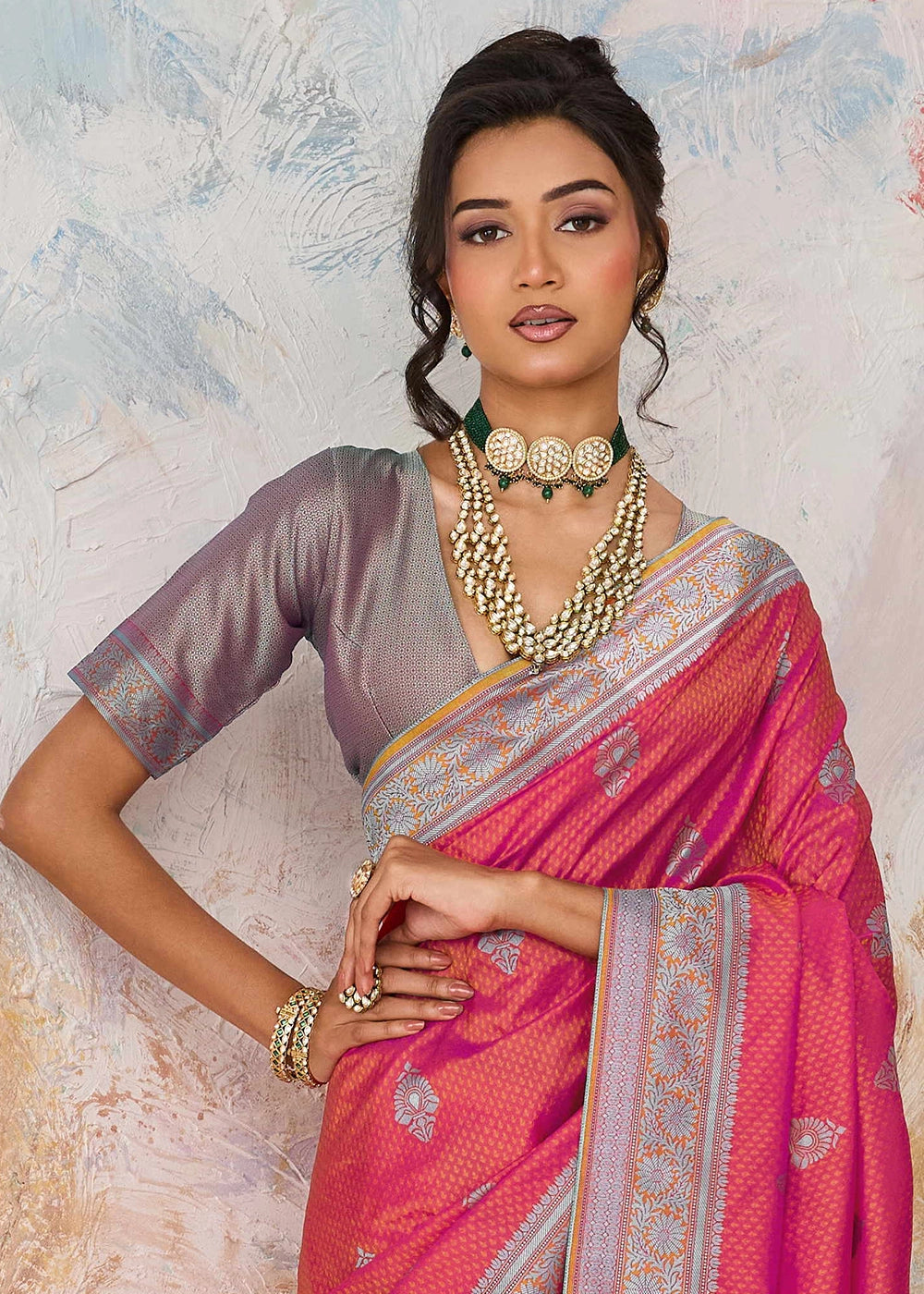Rouge Pink Silk Saree with Tanchoi Zari Weaving Border