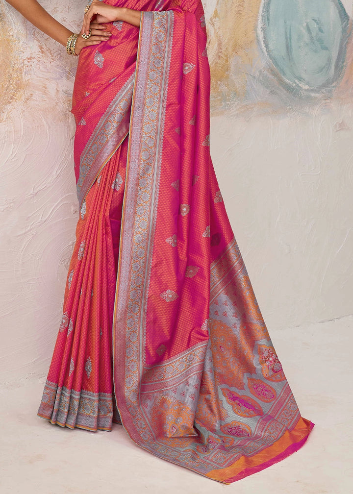 Rouge Pink Silk Saree with Tanchoi Zari Weaving Border