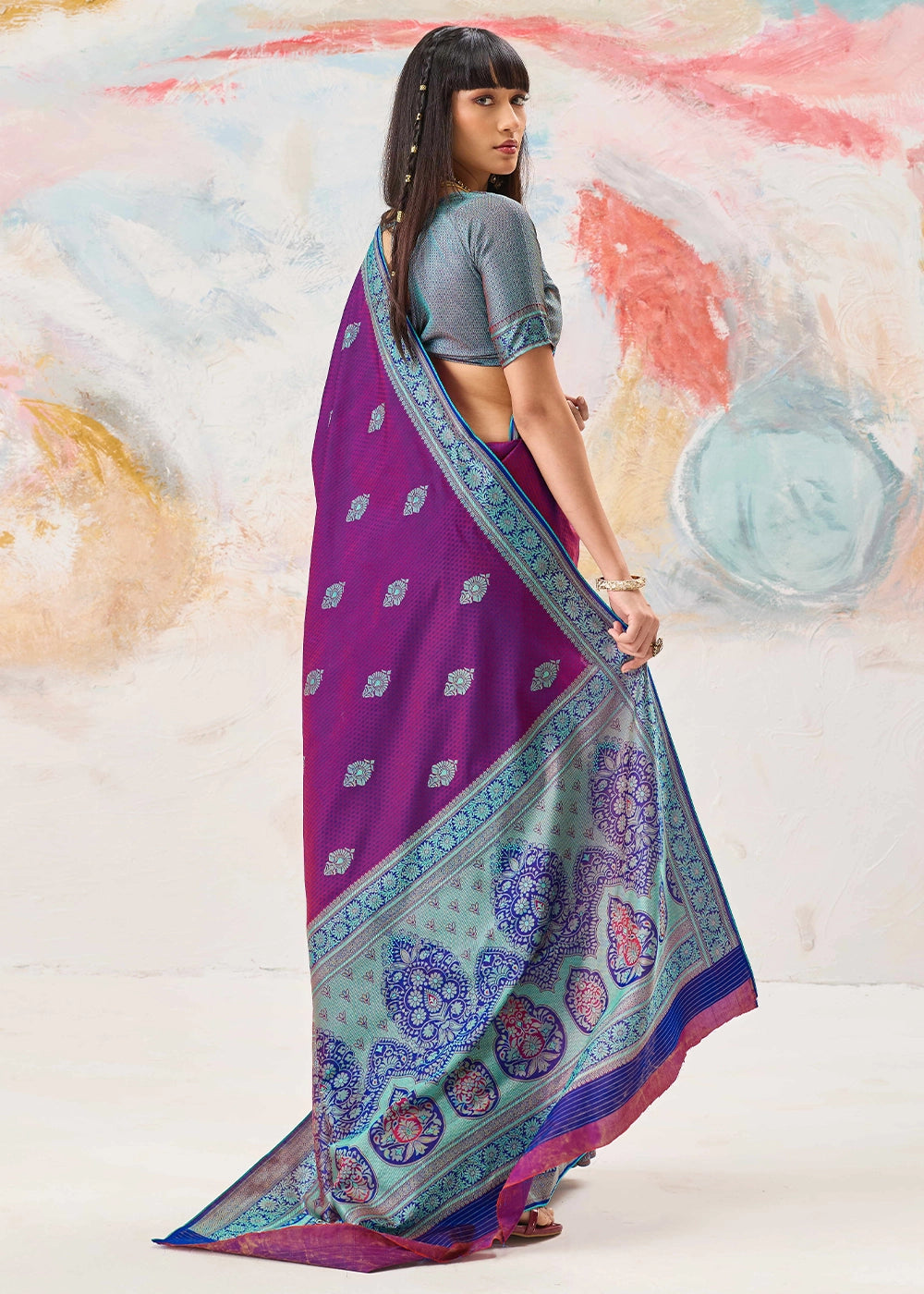 Cardinal Purple Silk Saree with Tanchoi Zari Weaving Border