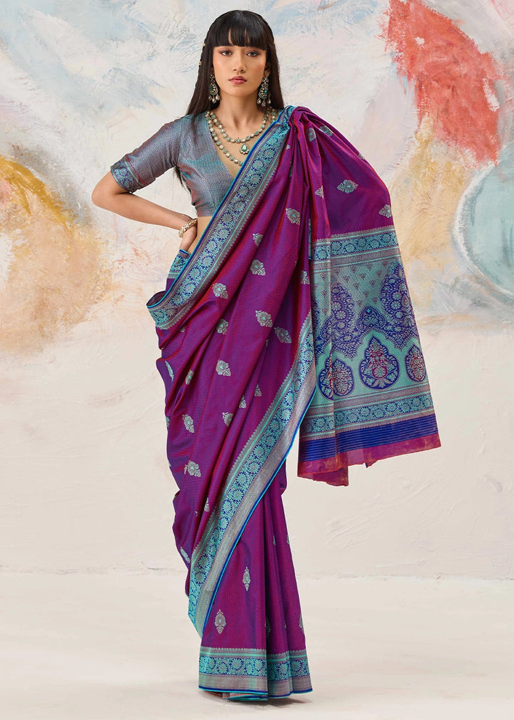 Cardinal Purple Silk Saree with Tanchoi Zari Weaving Border