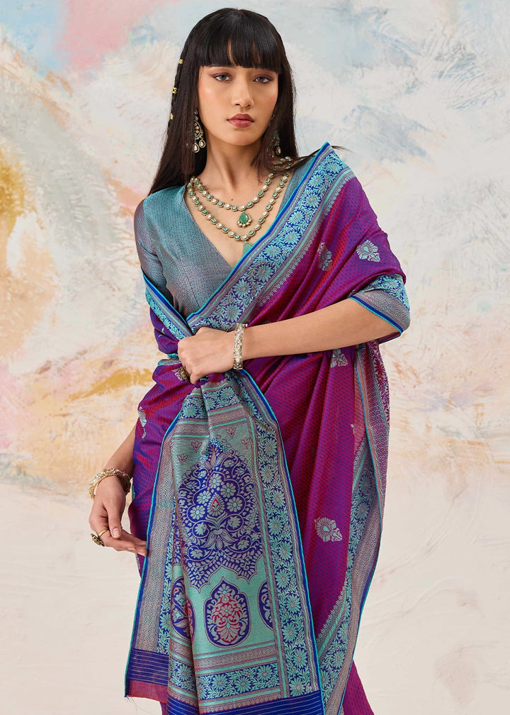 Cardinal Purple Silk Saree with Tanchoi Zari Weaving Border