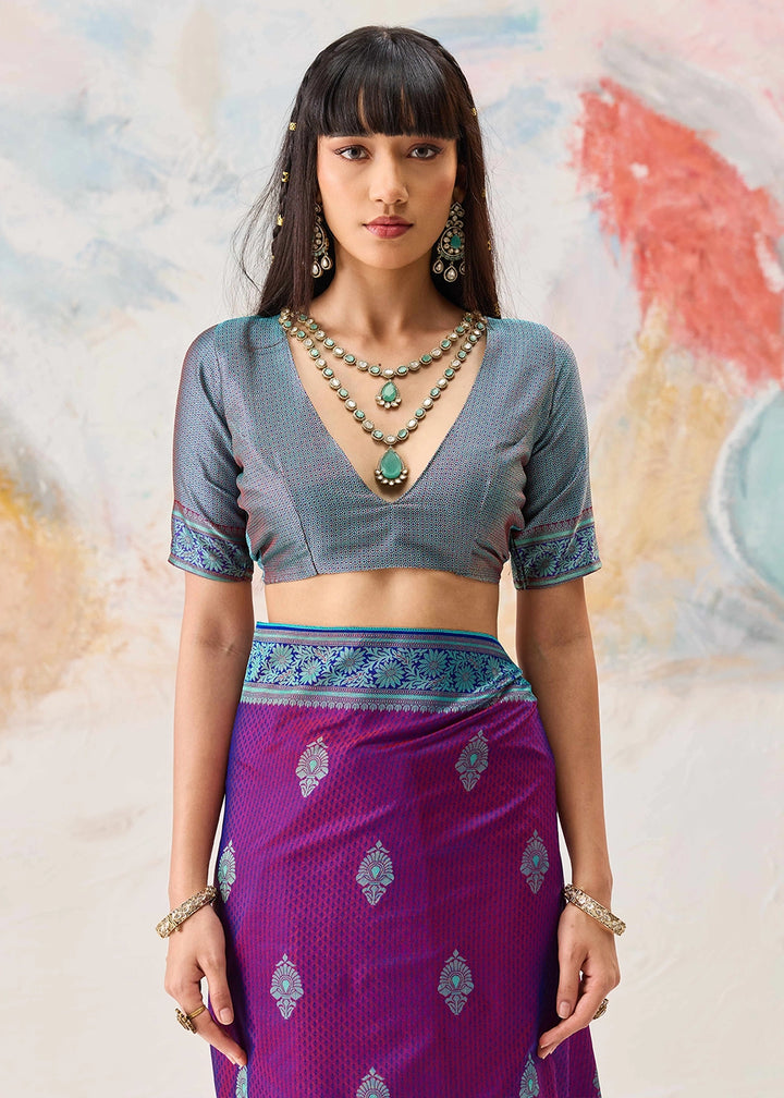 Cardinal Purple Silk Saree with Tanchoi Zari Weaving Border