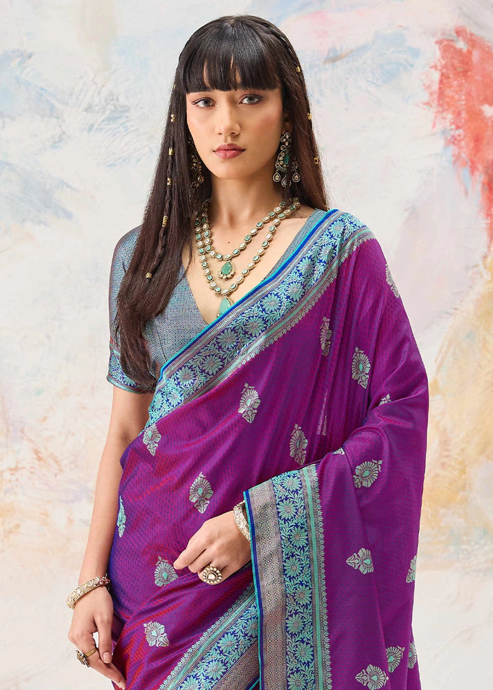 Cardinal Purple Silk Saree with Tanchoi Zari Weaving Border