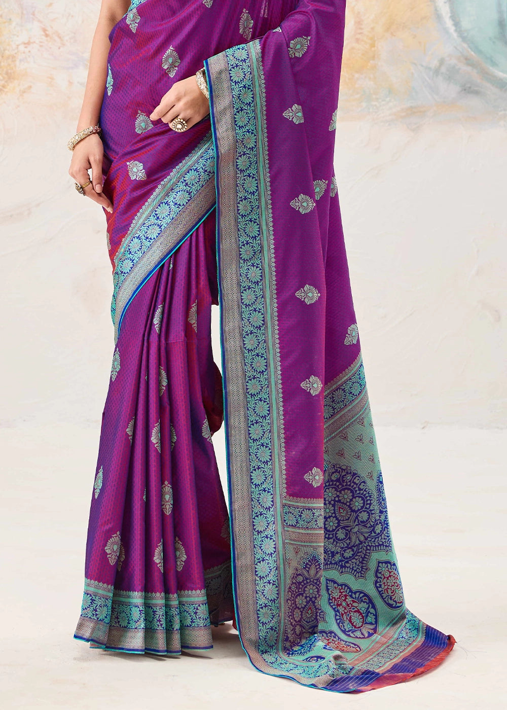 Cardinal Purple Silk Saree with Tanchoi Zari Weaving Border