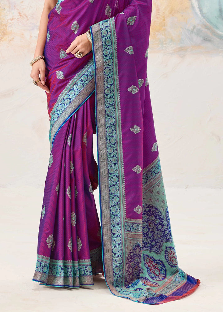 Cardinal Purple Silk Saree with Tanchoi Zari Weaving Border