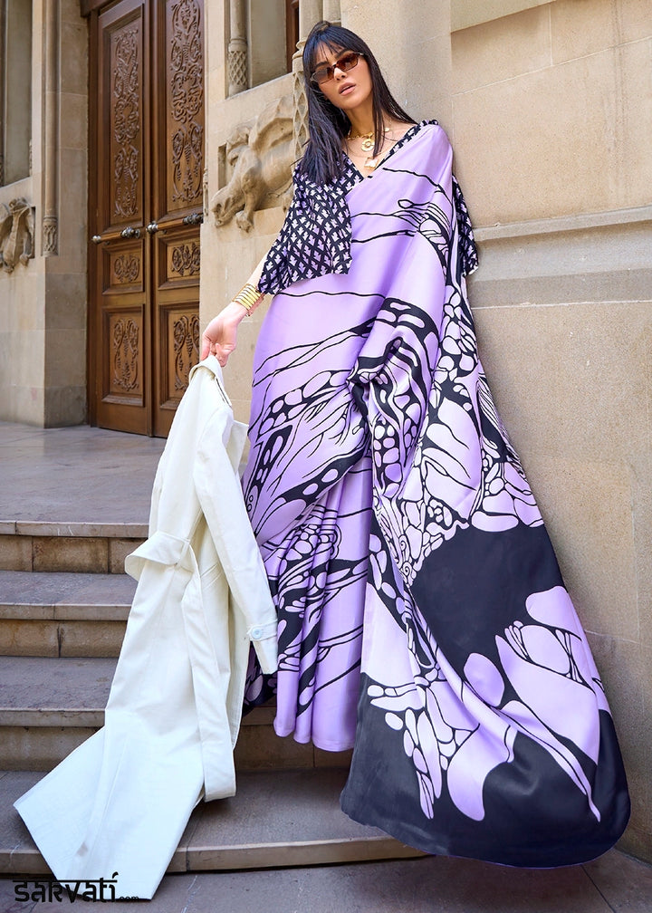 Mauve Purple Lightweight Printed Saree in Satin Crepe