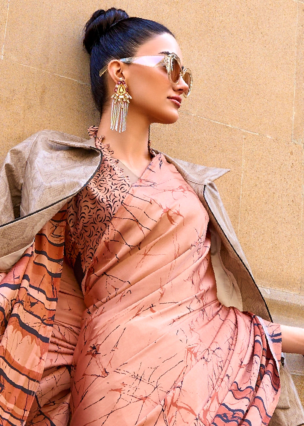 Shades Of Orange Lightweight Printed Saree in Satin Crepe