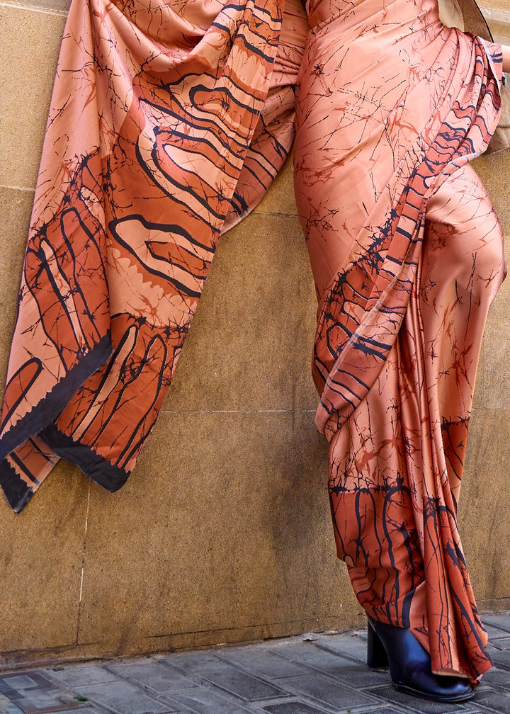 Shades Of Orange Lightweight Printed Saree in Satin Crepe