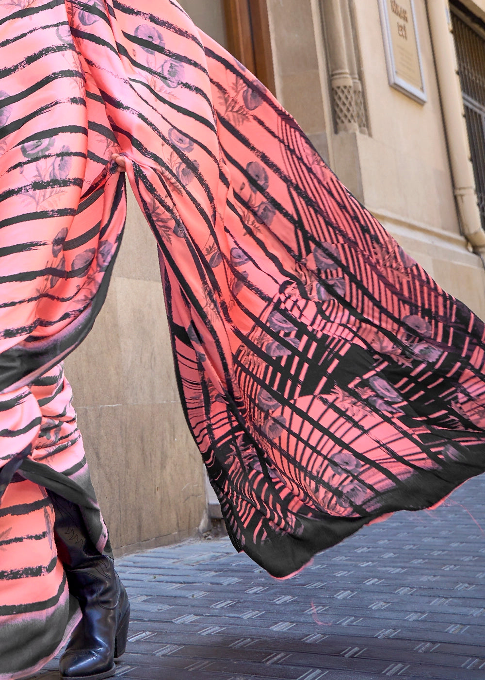 Punch Pink Lightweight Printed Saree in Satin Crepe