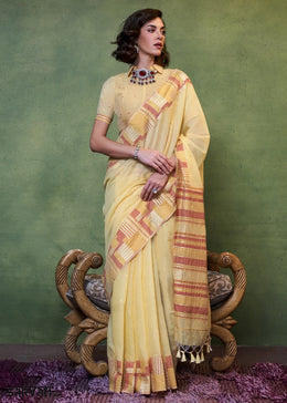 Blonde Yellow Handwoven Cotton Silk Saree