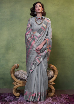 Lava Grey Handwoven Cotton Silk Saree