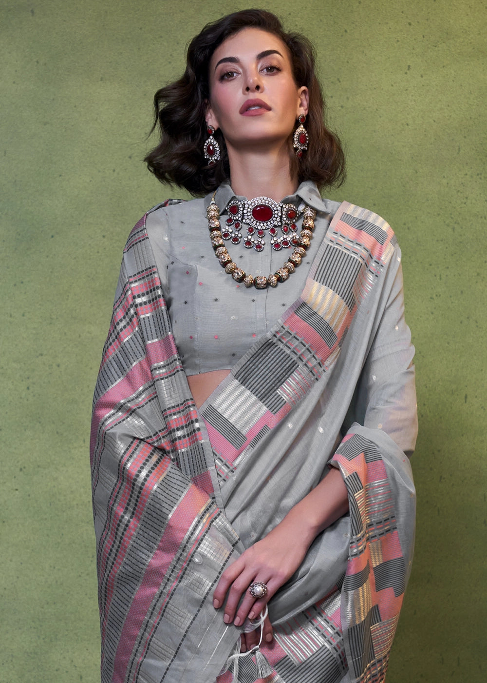 Lava Grey Handwoven Cotton Silk Saree