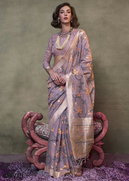 Mauve Purple Cotton Saree with Handwoven Jamdani Work
