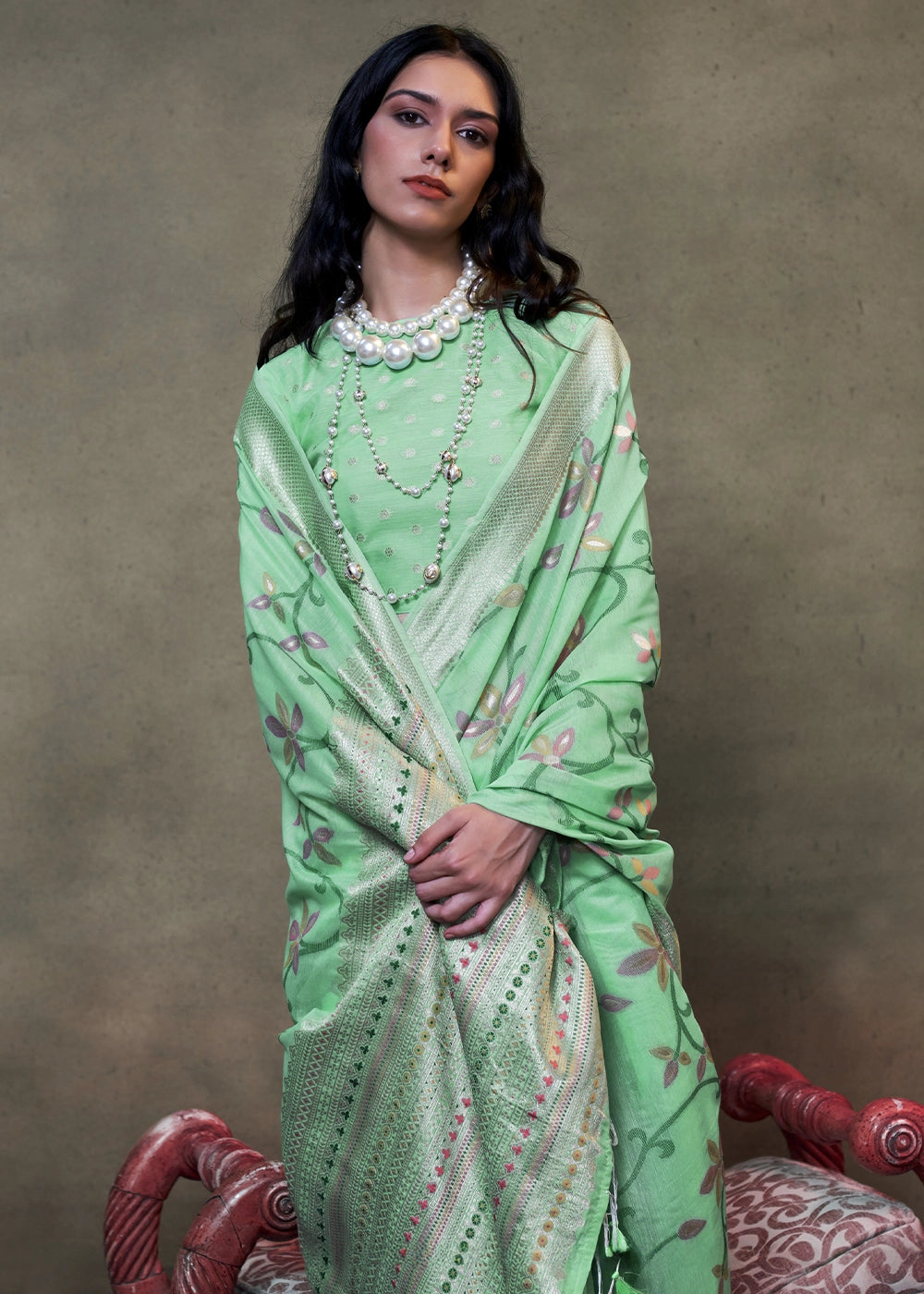 Mint Green Cotton Saree with Handwoven Jamdani Work