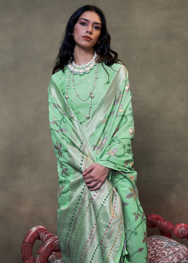 Mint Green Cotton Saree with Handwoven Jamdani Work