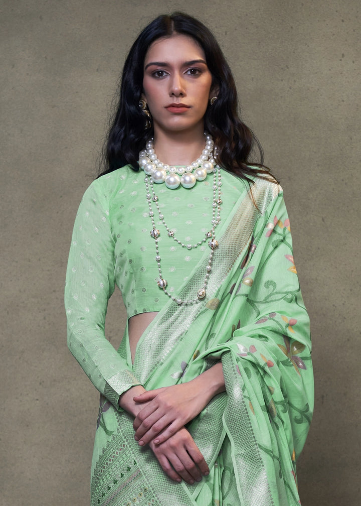 Mint Green Cotton Saree with Handwoven Jamdani Work