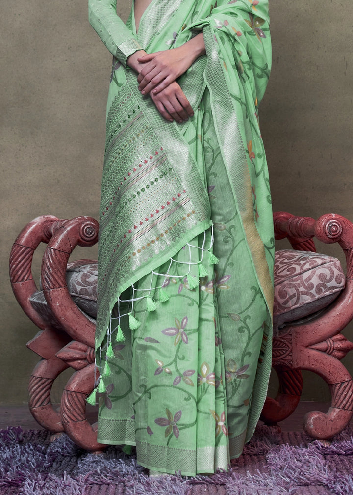 Mint Green Cotton Saree with Handwoven Jamdani Work