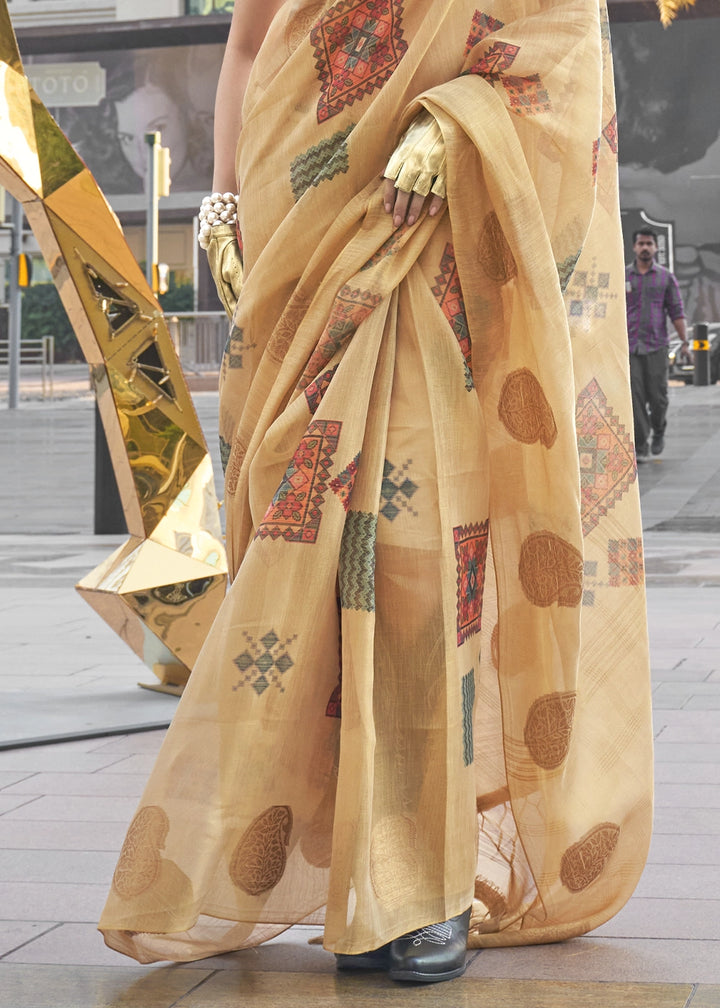 Light Brown Tissue Silk Saree with Abstract Motif Print