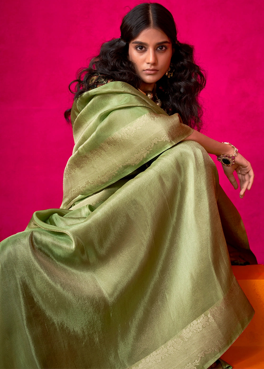 Light Green Tissue Silk Saree with Zari Weaving