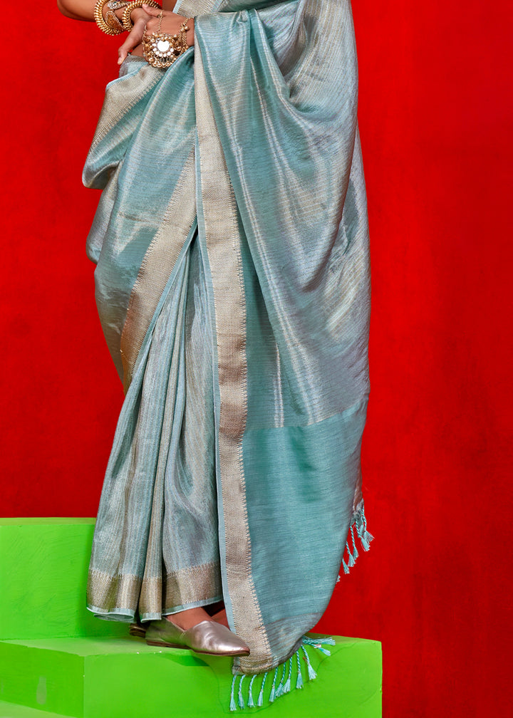 Dual Tone Blue Saree in Viscose Tissue Silk with Intricate Zari Work