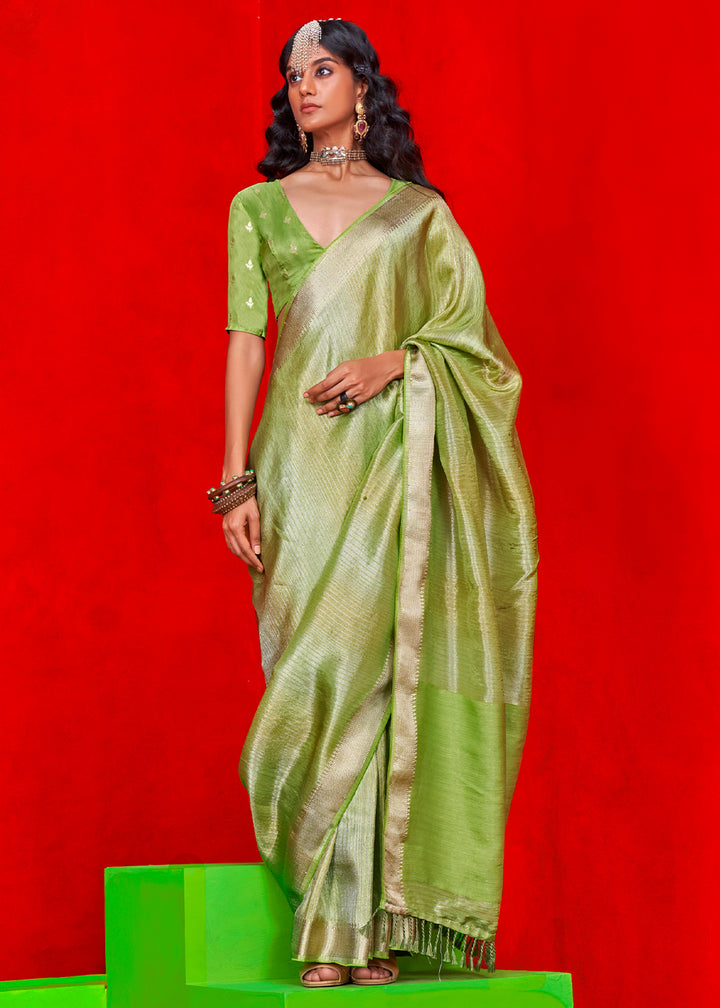 Dual Tone Green Saree in Viscose Tissue Silk with Intricate Zari Work