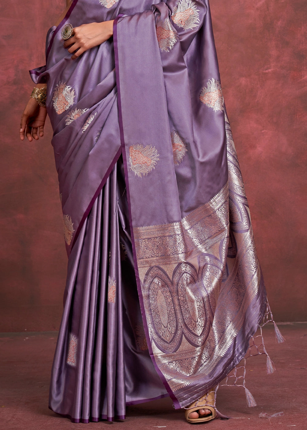 Affair Purple Satin Silk Saree Handcrafted with a Lustrous Drape