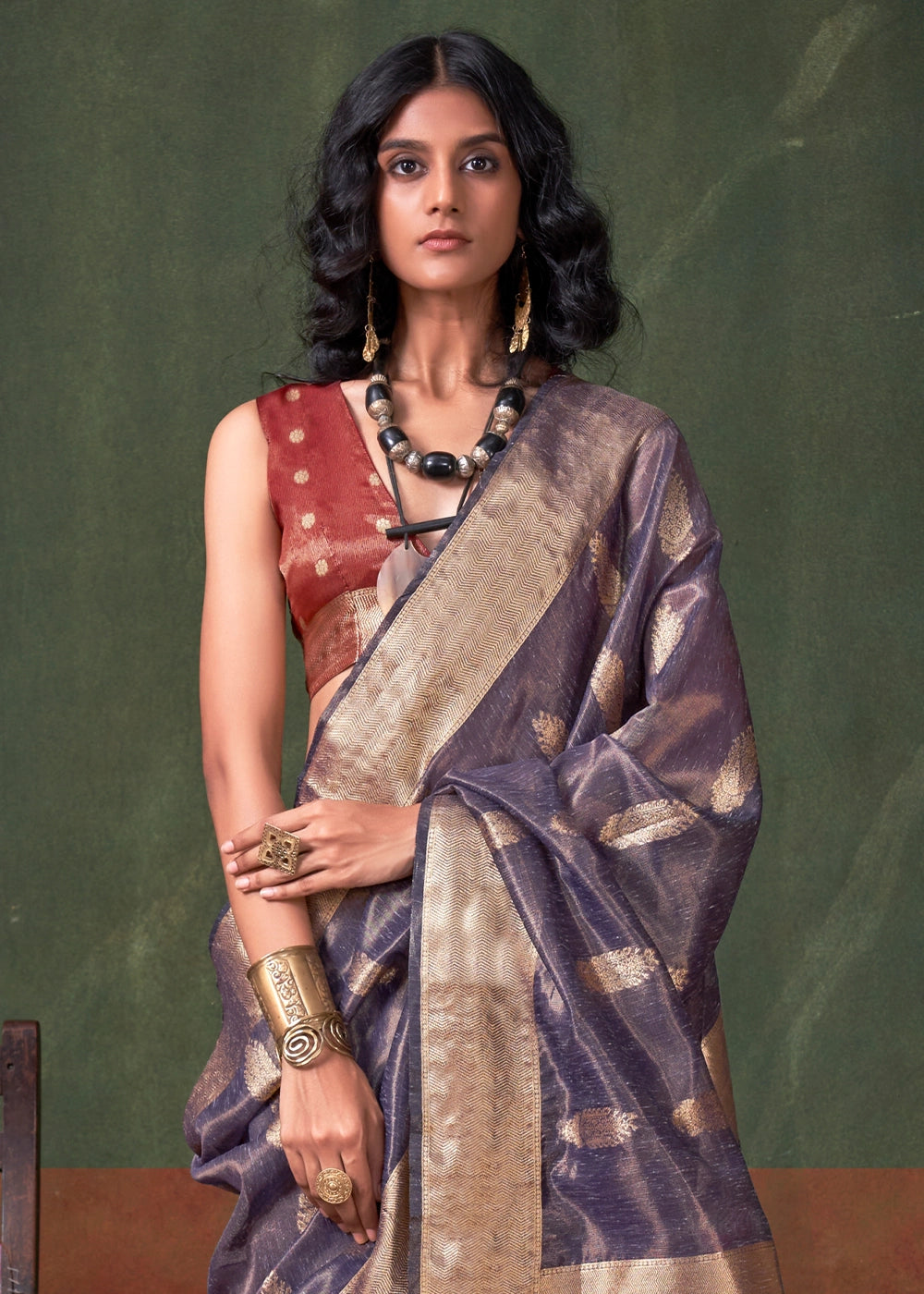 Ocean Blue Paithani Saree in Tissue Silk with Zari Work