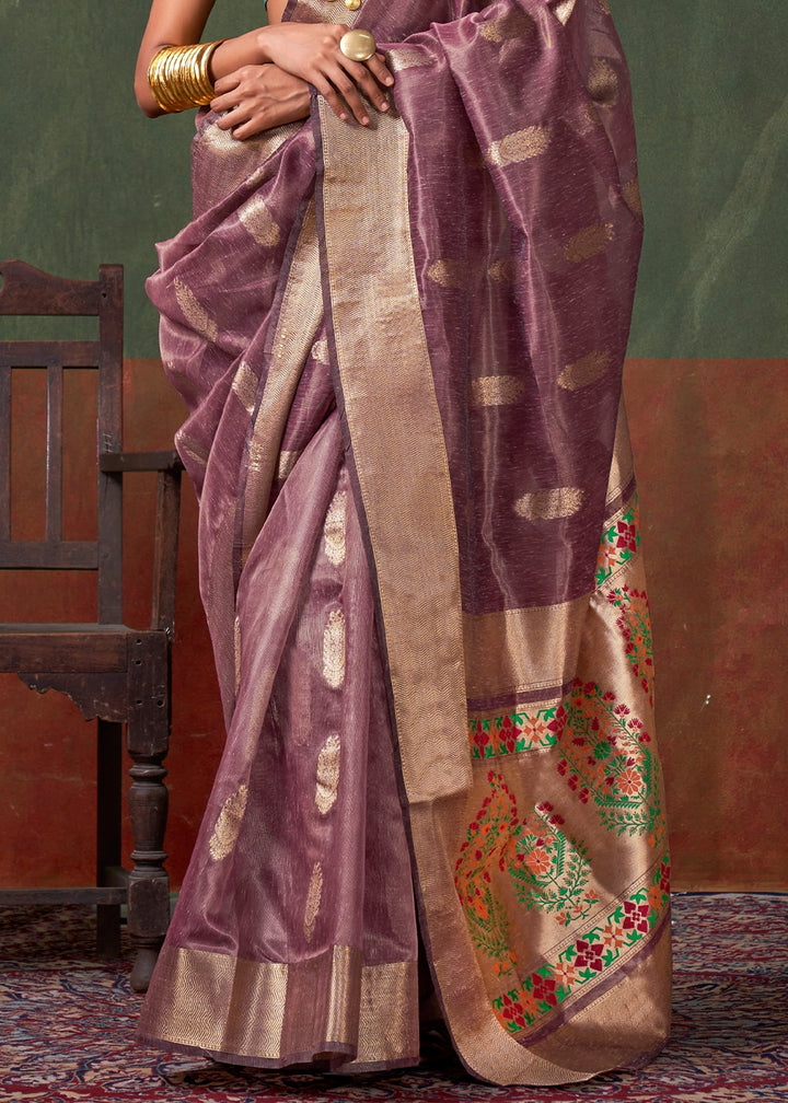 Moderate Purple Paithani Saree in Tissue Silk with Zari Work