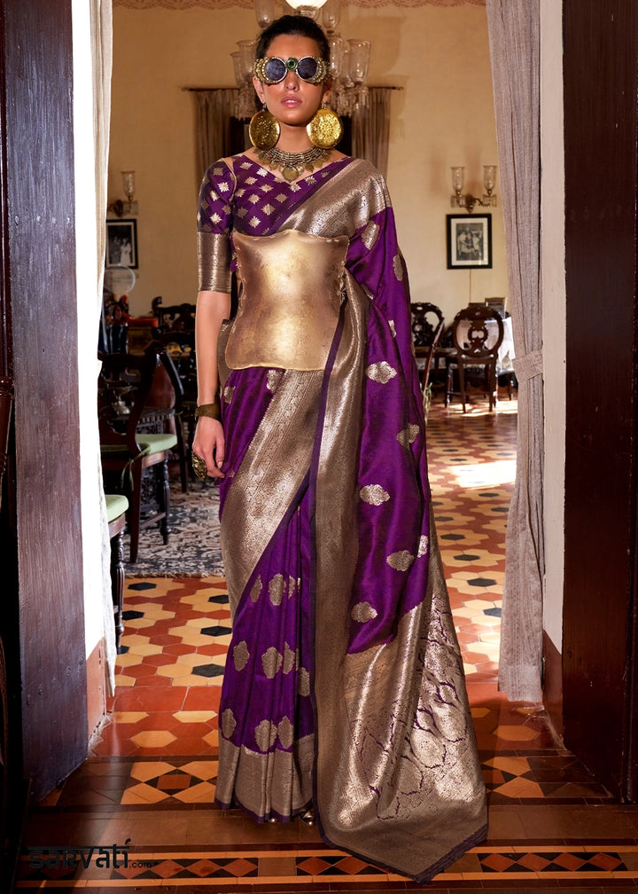 Lollipop Purple Silk Saree with Subtle Two-Tone Weave and Brocade Blouse