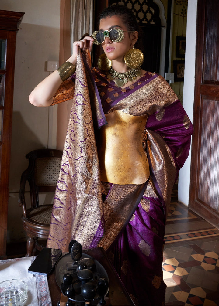 Lollipop Purple Silk Saree with Subtle Two-Tone Weave and Brocade Blouse