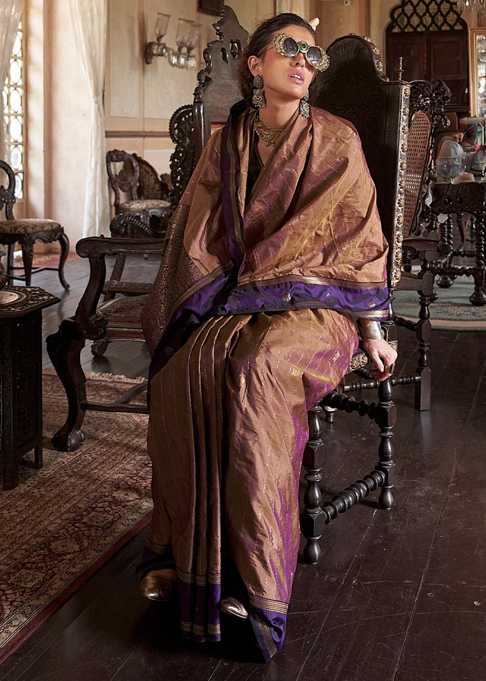 Plaster Brown Tussar Silk Handloom Saree with Elegant Zari Weave