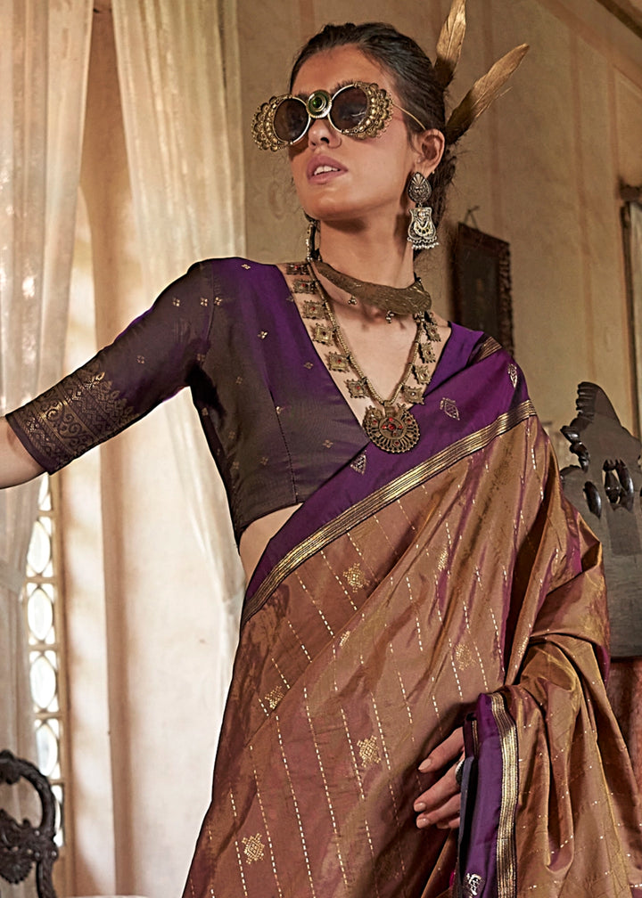Plaster Brown Tussar Silk Handloom Saree with Elegant Zari Weave