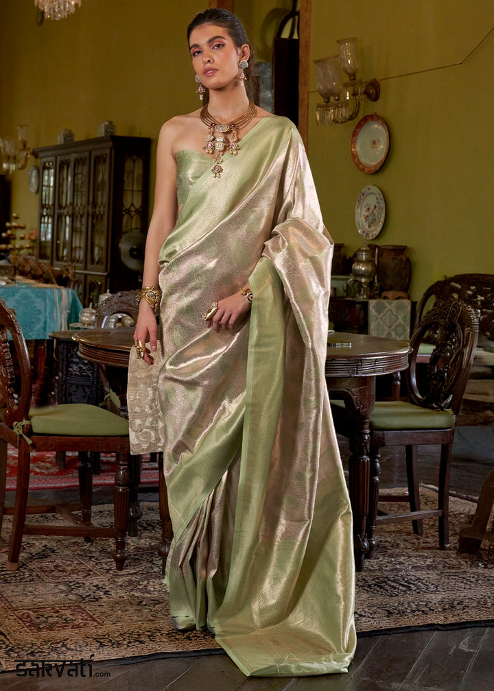 Pastel Green Handwoven Silk Saree with Rich Festive Appeal