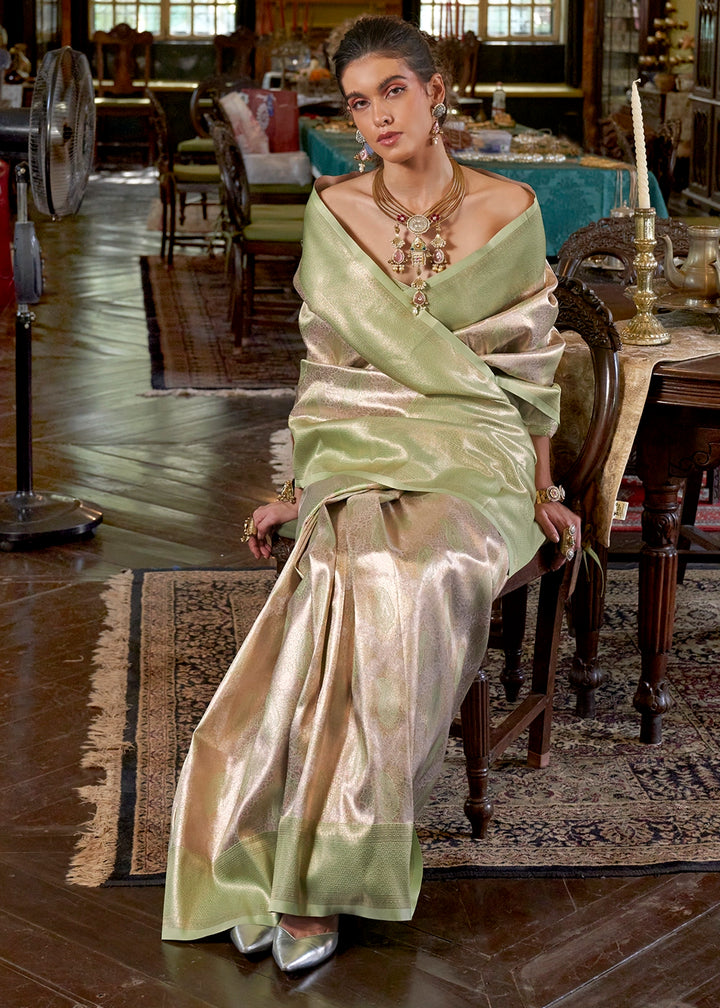 Pastel Green Handwoven Silk Saree with Rich Festive Appeal